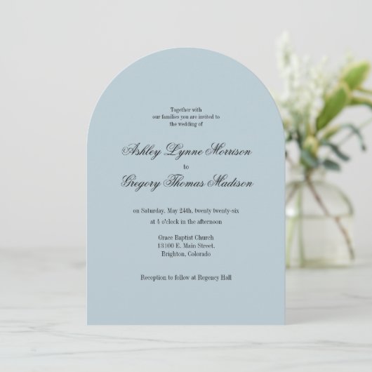 Photo Arch Shaped teal Wedding Invitation 招待状 (スタンド正面)