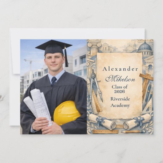 Photo Architect Graduation Blueprint Design 案内状 (正面)