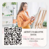 Photo artist designer pink marble QR code スクエアシール (正面)