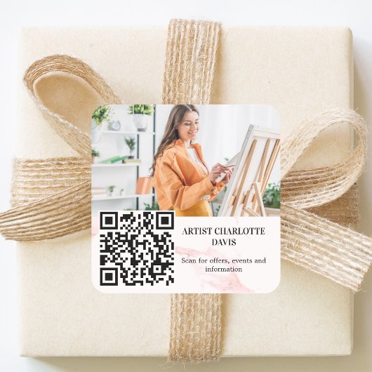 Photo artist designer pink marble QR code スクエアシール