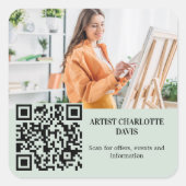 Photo artist designer sage green QR code スクエアシール (正面)