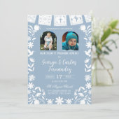 Photo Baby Blue Cielito Lindo Boy Twins Baptism 招待状 (スタンド正面)