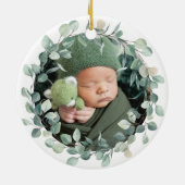 Photo Baby First Christmas Eucalyptus Wreath セラミックオーナメント (裏面)