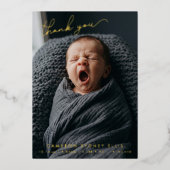 Photo Baby Thank You Birth Stats Gold Foil Card 箔招待状 (正面)