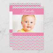 PHOTO BAPTISM招待状:：甘いシェブロンピンク 招待状 (正面/裏面)