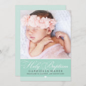 PHOTO BAPTISM書道エレガント甘いミントグリーン 招待状 (正面/裏面)