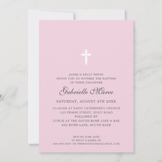 PHOTO BAPTISM書道エレガント甘い女の子ピンク 招待状 (裏面)