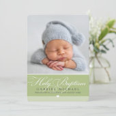 PHOTO BAPTISM書道エレガント甘い少年の緑 招待状 (スタンド正面)