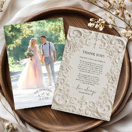 Photo Baroque Embossed Wedding Thank You Card サンキューカード