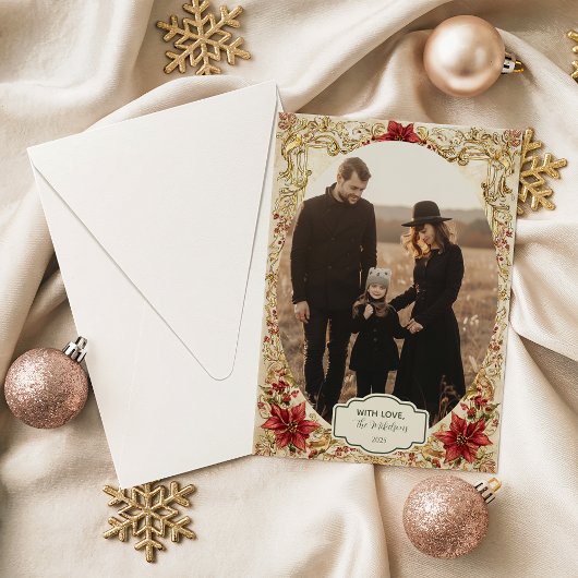 Photo Baroque Poinsettia Elegance Christmas シーズンカード