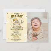 Photo Bee-Day 1st Birthday Invitation – Cute Bee 招待状 (正面)