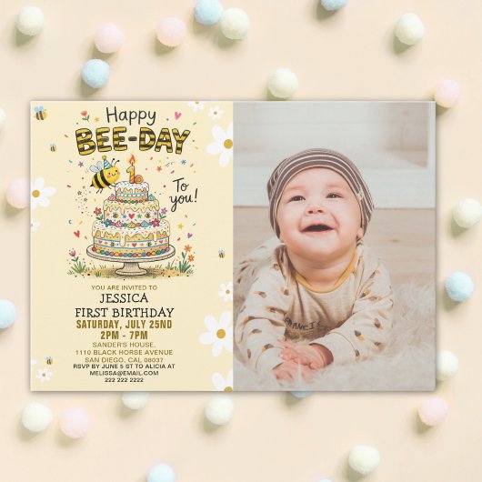 Photo Bee-Day 1st Birthday Invitation – Cute Bee 招待状