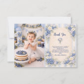Photo Berry First Blue Garden Party 1st Birthday サンキューカード (正面)