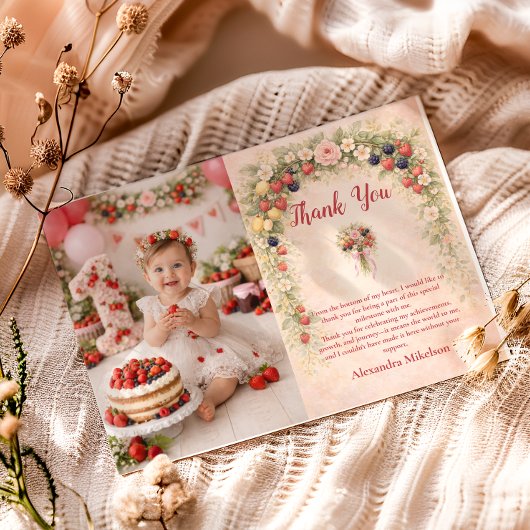 Photo Berry First Garden 1st Birthday サンキューカード
