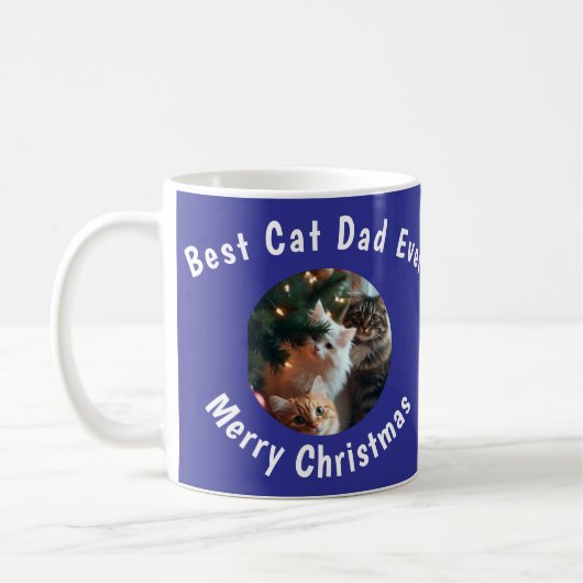 Photo Best Cat Dad Ever Custom Pet Name Blue  コーヒーマグカップ (左)
