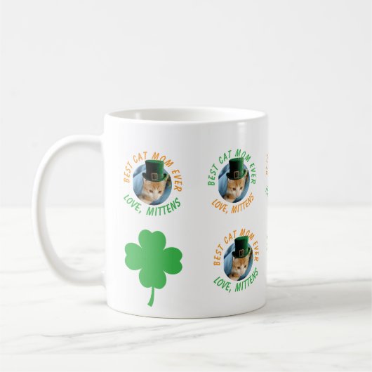 Photo Best Cat Mom Ever Irish Custom Pet Name  コーヒーマグカップ (左)