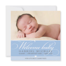 PHOTO BIRTH ANNOUNCEMENT素敵なスクリプトタイプ青