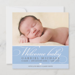PHOTO BIRTH ANNOUNCEMENT素敵なスクリプトタイプ青 案内状