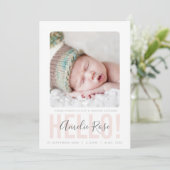 PHOTO BIRTH ANNOUNCEMENT 淡い色の hello pink baby girl 案内状 (スタンド正面)