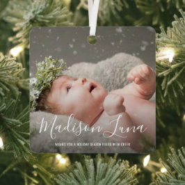 Photo Birth Announcement Babys初めてのクリスマス メタルオーナメント