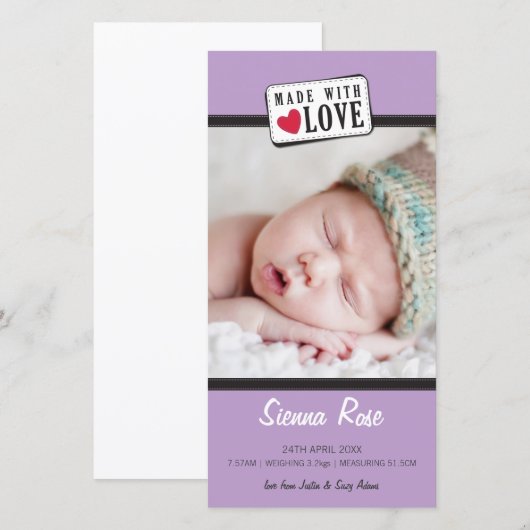 PHOTO BIRTH ANNOUNCEMENT :: made with love 4 案内状 (正面/裏面)