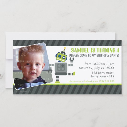 PHOTO BIRTHDAY PARTY招待状:：ロボット踊り1L (正面)