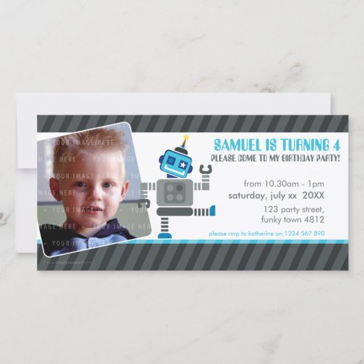 PHOTO BIRTHDAY PARTY招待状:：ロボット踊り4L (正面)