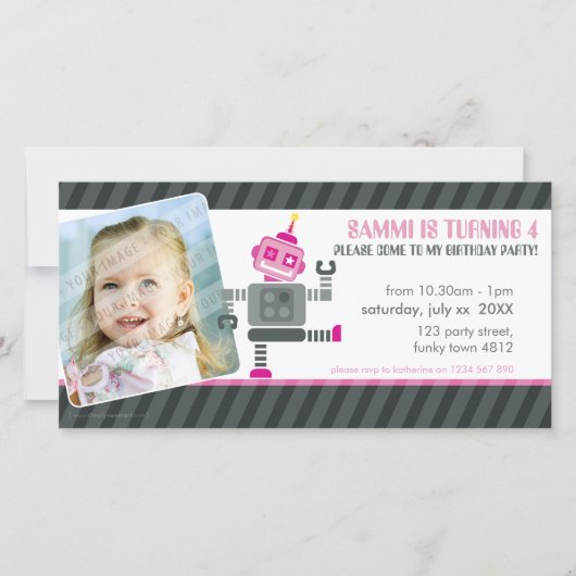 PHOTO BIRTHDAY PARTY招待状:：ロボット踊り5L (正面)