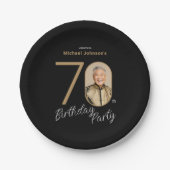 Photo Black Gold 70th Birthday  ペーパープレート (正面)