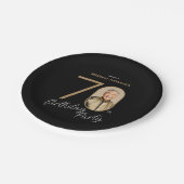 Photo Black Gold 70th Birthday  ペーパープレート (アングル)