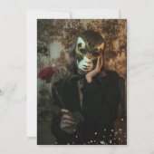 Photo Black Gold Glitter Masquerade Birthday 招待状 (裏面)