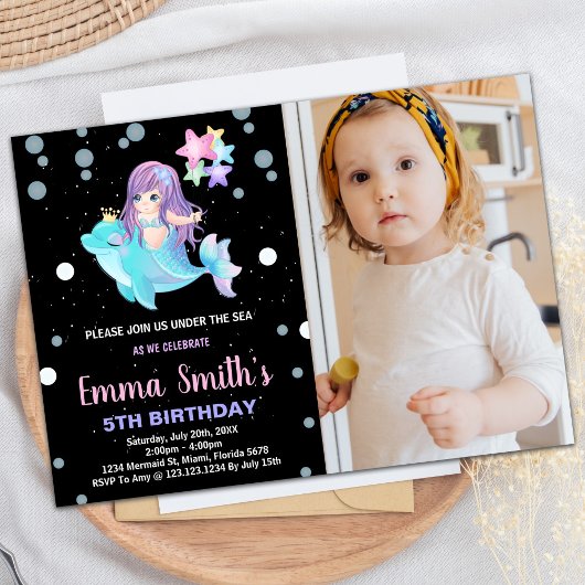 Photo Black Mermaid招待状とイルカ 招待状