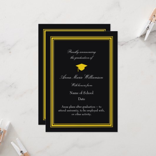 Photo - Black Proudly Announcing Graduation カード (正面/裏面インサイチュ)