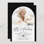 Photo Black White 50 Fabulous Birthday Arch Bold 招待状 (正面/裏面)