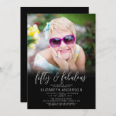 Photo Black White 50 Fabulous Birthday Modern Bold 招待状 (正面/裏面)