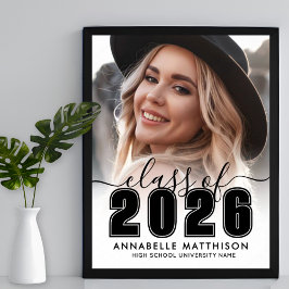 Photo Black White Graduation Party Sign ポスター