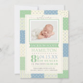 Photo Blue and Green Birth Announcement  招待状 (正面)