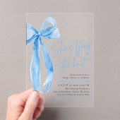 Photo Blue Bow結び目ブライダルシャワー アクリル招待状 (インサイチュ (ポータブル))