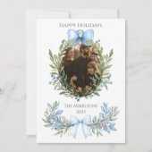 Photo Blue Bow Botanical Christmas シーズンカード (正面)