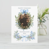 Photo Blue Bow Botanical Christmas シーズンカード (スタンド正面)