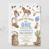 Photo Blue Brown How The West Was One 1 Birthday 招待状 (正面)