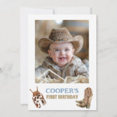 Photo Blue Brown How The West Was One 1 Birthday 招待状 (裏面)