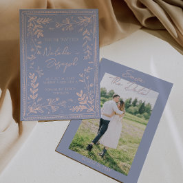 Photo Blue Cream Drawn Floral Garden Save The Date セーブザデート