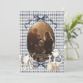 Photo Blue Gingham Santa Family Christmas シーズンカード (スタンド正面)