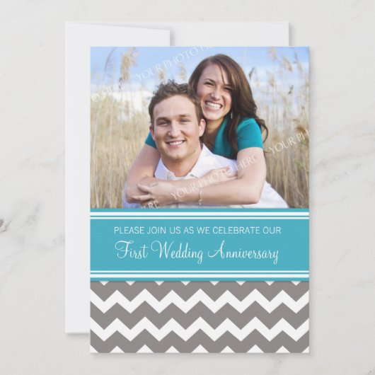 Photo Blue Grey 1st Anniversary Invitation 招待状 (正面)