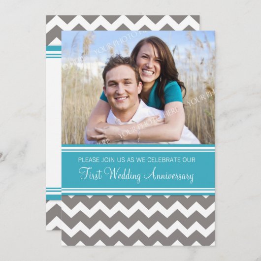 Photo Blue Grey 1st Anniversary Invitation 招待状 (正面/裏面)