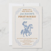 Photo Blue Grey Cowboy First Rodeo 1st Birthday 招待状 (正面)