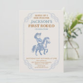 Photo Blue Grey Cowboy First Rodeo 1st Birthday 招待状 (スタンド正面)