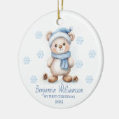 Photo Blue Snowflakes Bear Baby's 1st Christmas セラミックオーナメント (左)