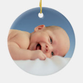 Photo Blue Snowflakes Bear Baby's 1st Christmas セラミックオーナメント (裏面)